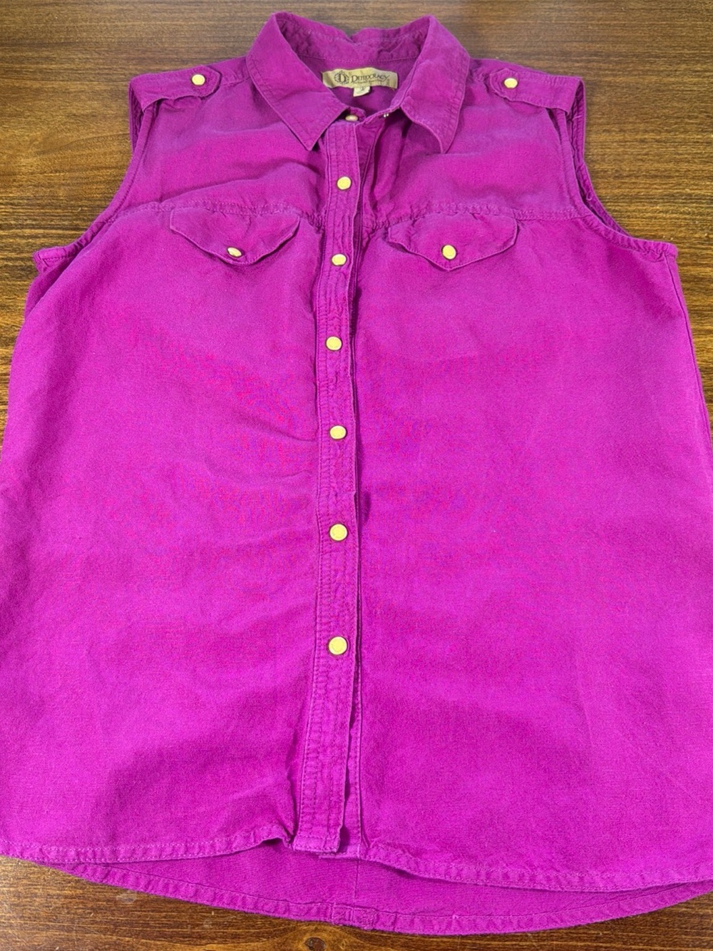Democracy Sleeveless Button-Front Top in Vibrant Magenta with Pearl Snap Buttons